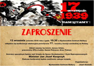 Zaproszenie na konferencję edukacyjną 77. rocznicy inwazji sowieckiej na Polskę.