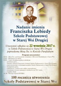 Nadanie imienia Franciszka Lebiedy Szkole Podstawowej w Starej Wsi Drugiej – zaproszenie