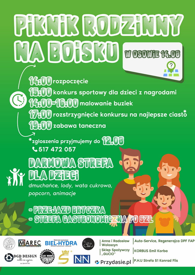 Piknik Rodzinny na boisku w Osowie – 14 sierpnia – zaproszenie