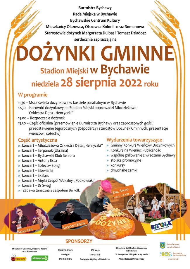 Zaproszenie na Dożynki Gminy Bychawa – 28 sierpnia 2022 roku
