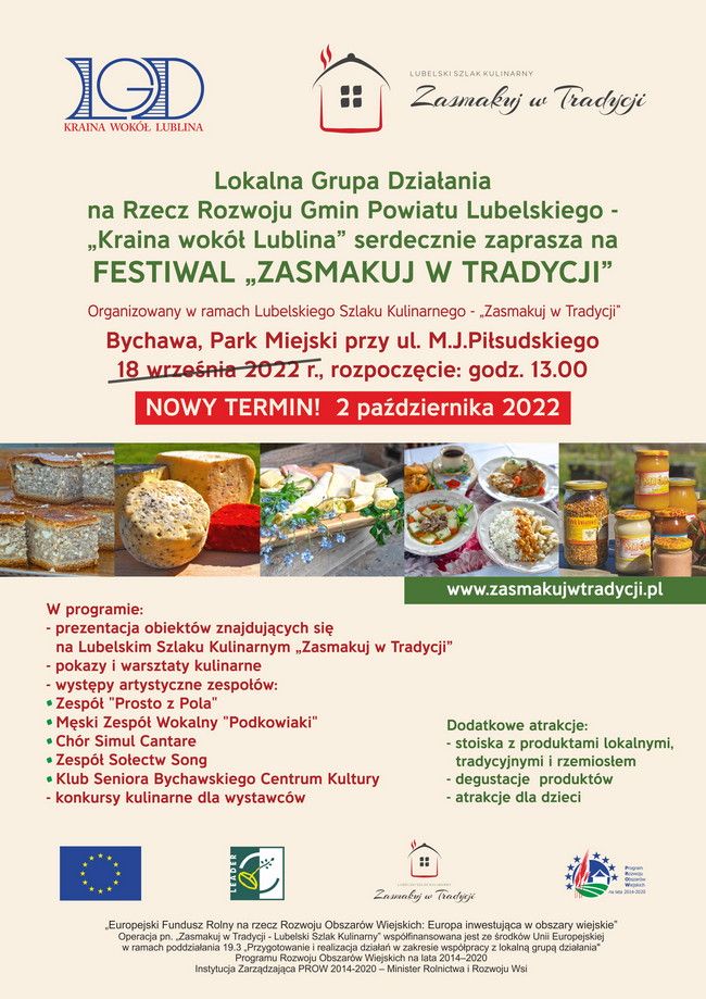 Festiwal „Zasmakuj w Tradycji” odbędzie się 2 października 2022  – informuje LGD „Kraina wokół Lublina”