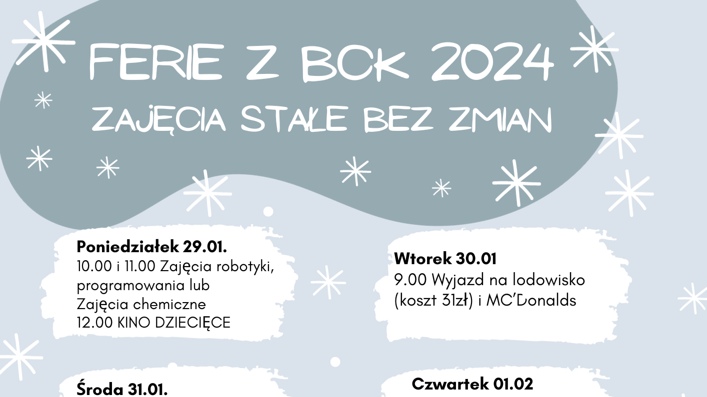 Ferie zimowe 2024 w Gminie Bychawa – Bychawskie Centrum Kultury